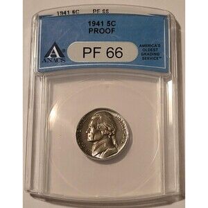 1941 Jefferson Nickel PF66 ANACS Nice Light Toning Low Proof Mintage